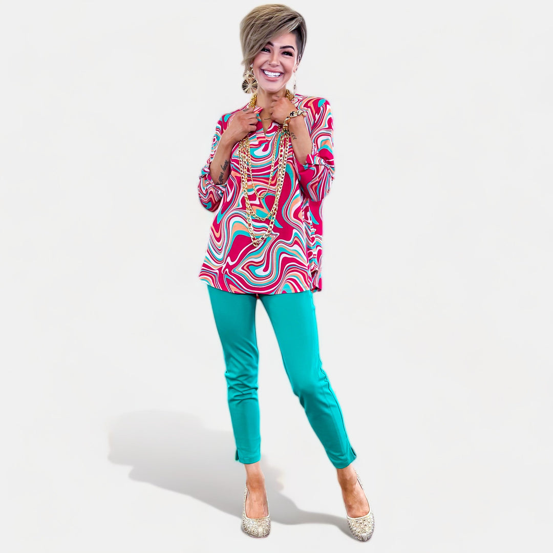 Pink & Teal Abstract Lizzy Top