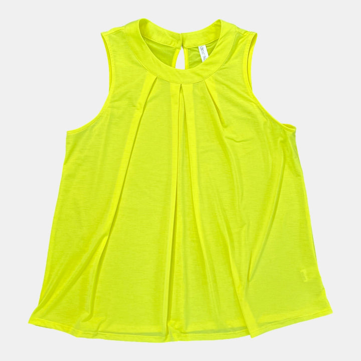 Neon Yellow Pleated Sleeveless Top