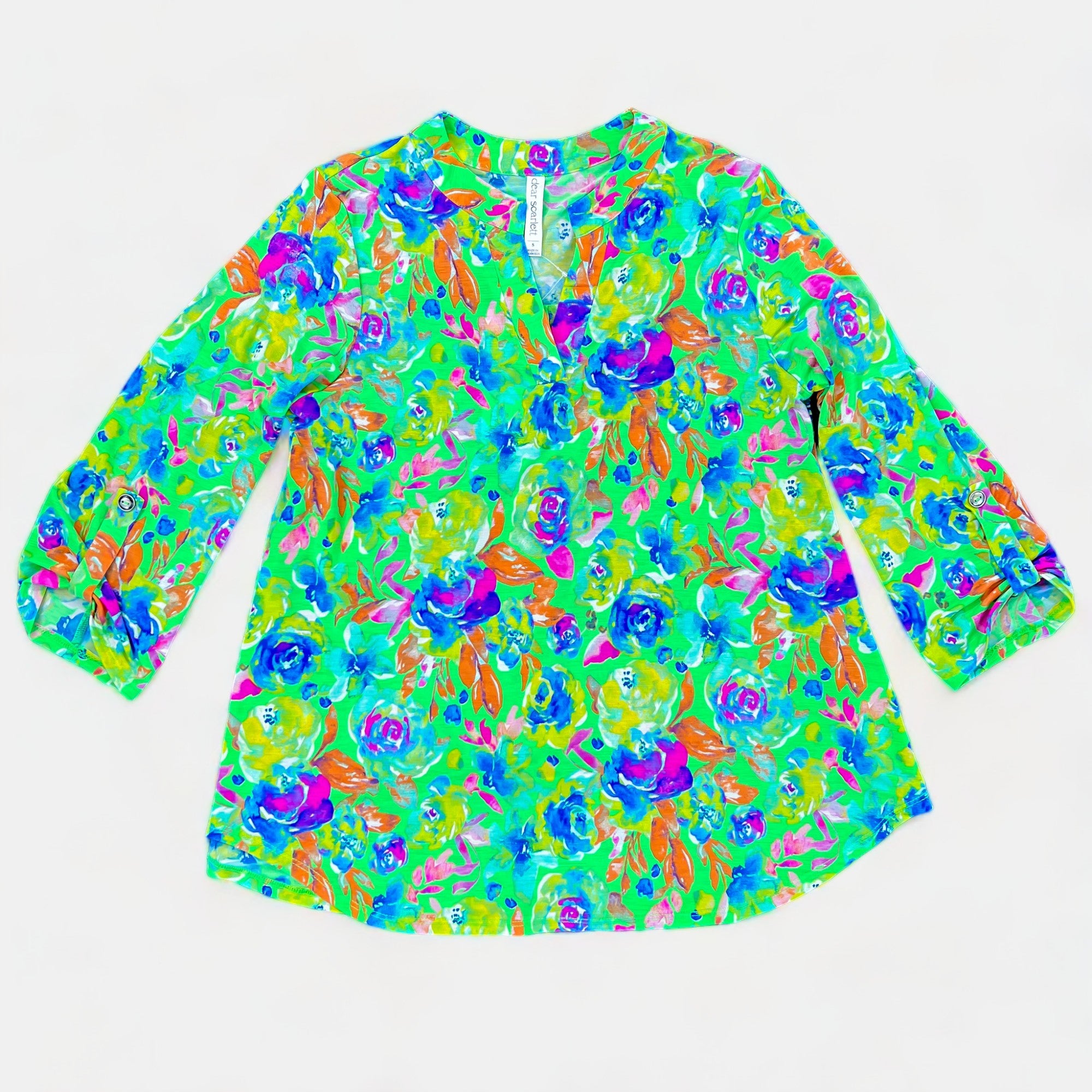 Green Multi Floral Abstract Lizzy Top