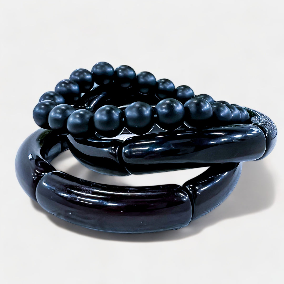 Black Beaded Formica Bracelet Set