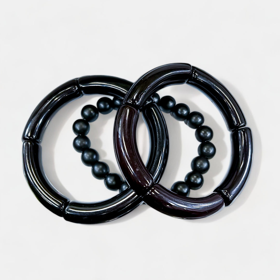 Black Beaded Formica Bracelet Set