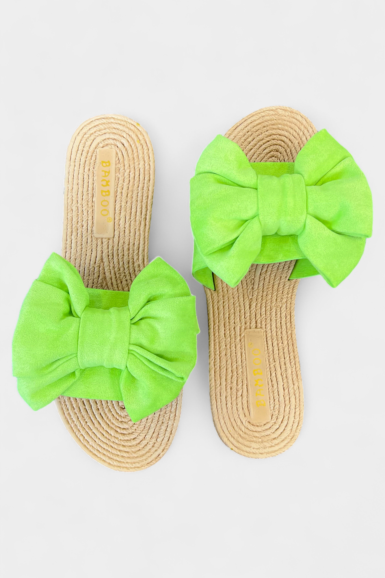 Green Suede Bow Slip On Sandals