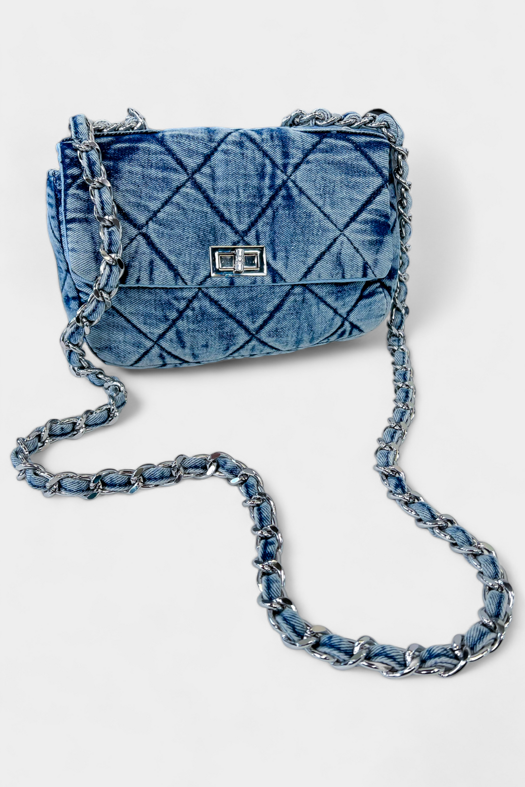 Blue Denim Chunky Chain Bag