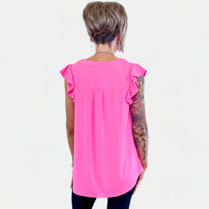 Neon Pink Lizzy Flutter Sleeve Top