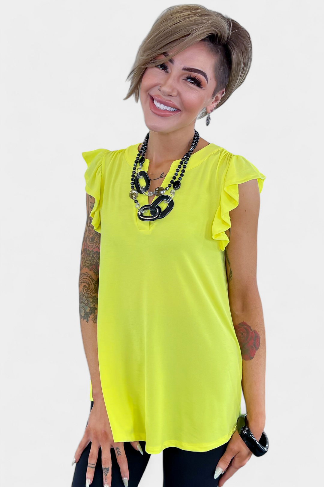 Neon Yellow Lizzy Flutter Sleeve Top