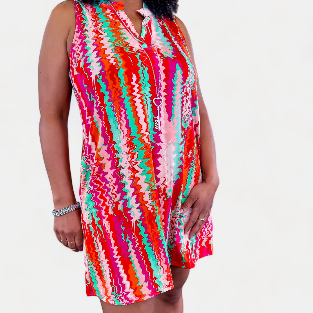 Red & Pink Abstract Lizzy Tank Dress