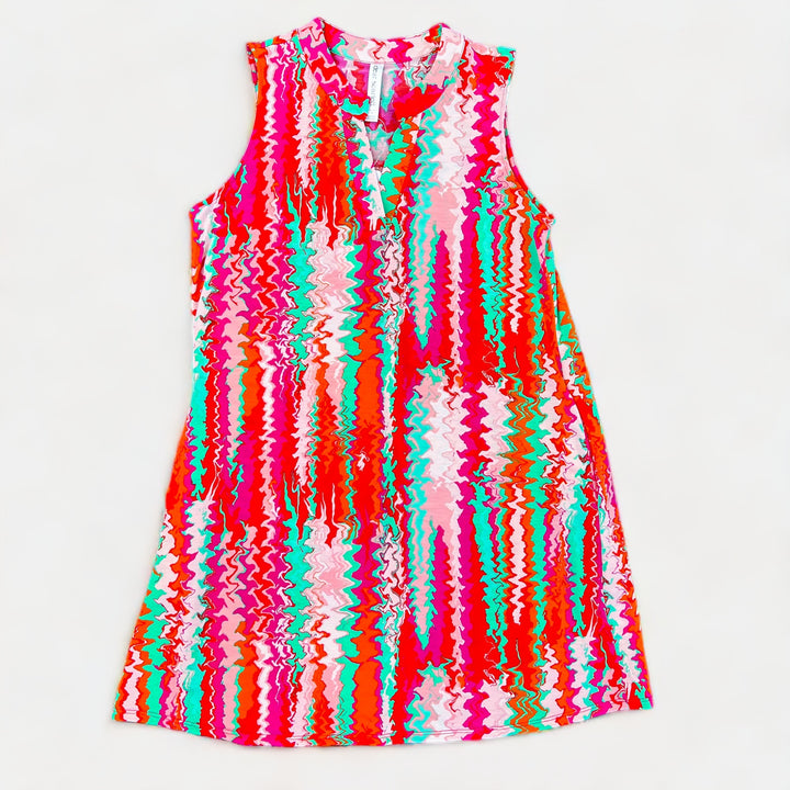Red & Pink Abstract Lizzy Tank Dress