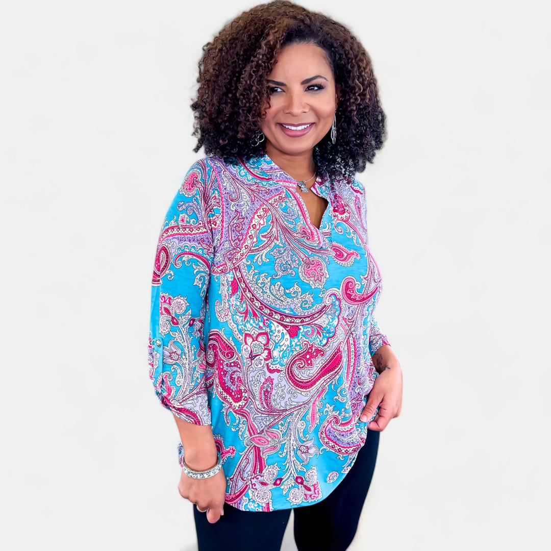 Blue Multi Paisley Lizzy Top