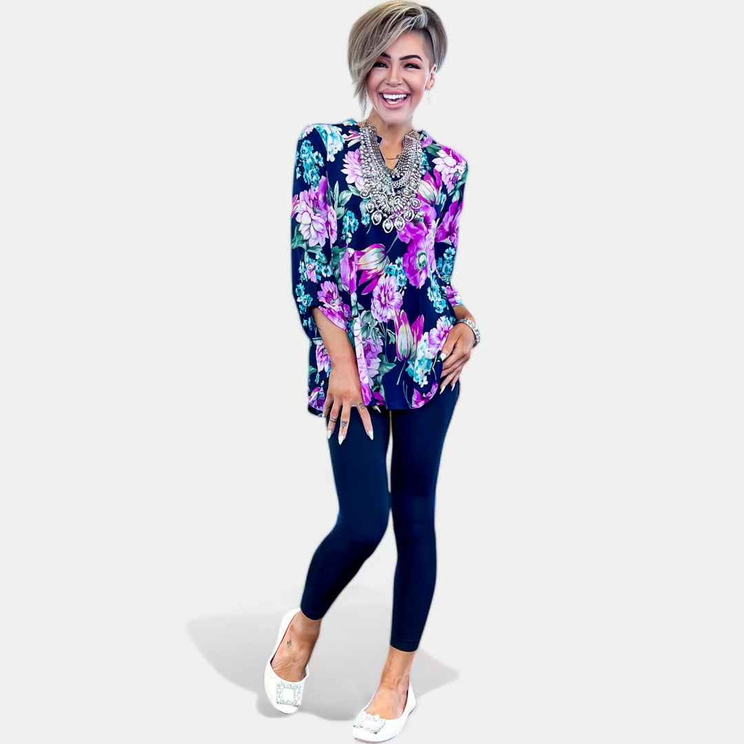 Navy Floral Lizzy Top