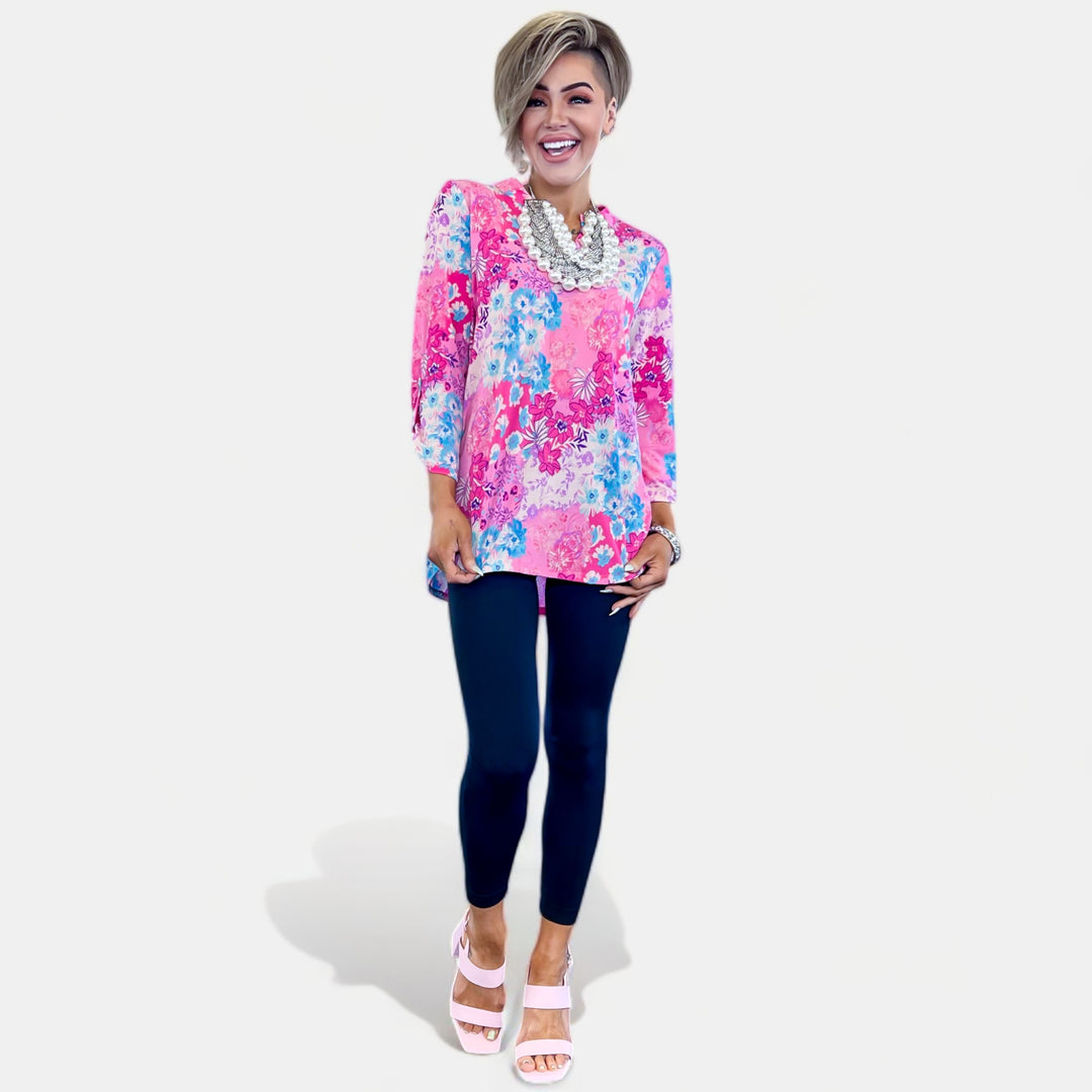Pink Abstract Floral Lizzy Top