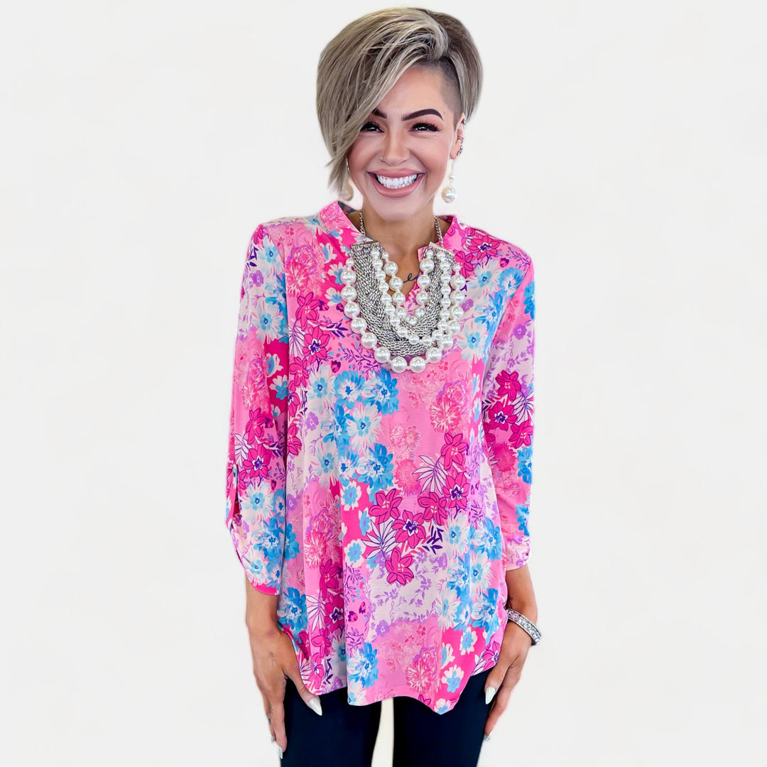 Pink Abstract Floral Lizzy Top