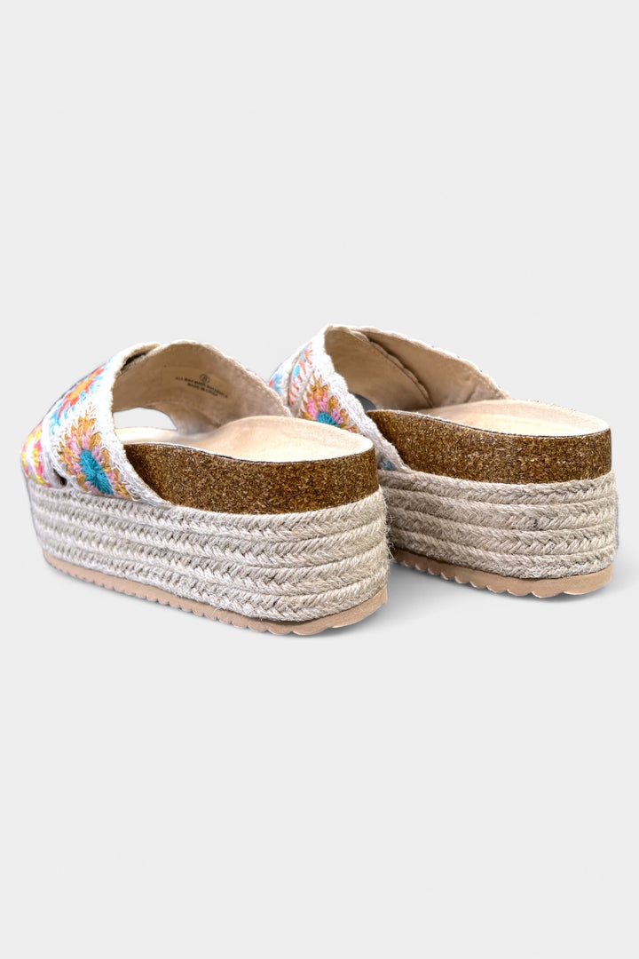 Cream Floral Crochet Platform Sandals