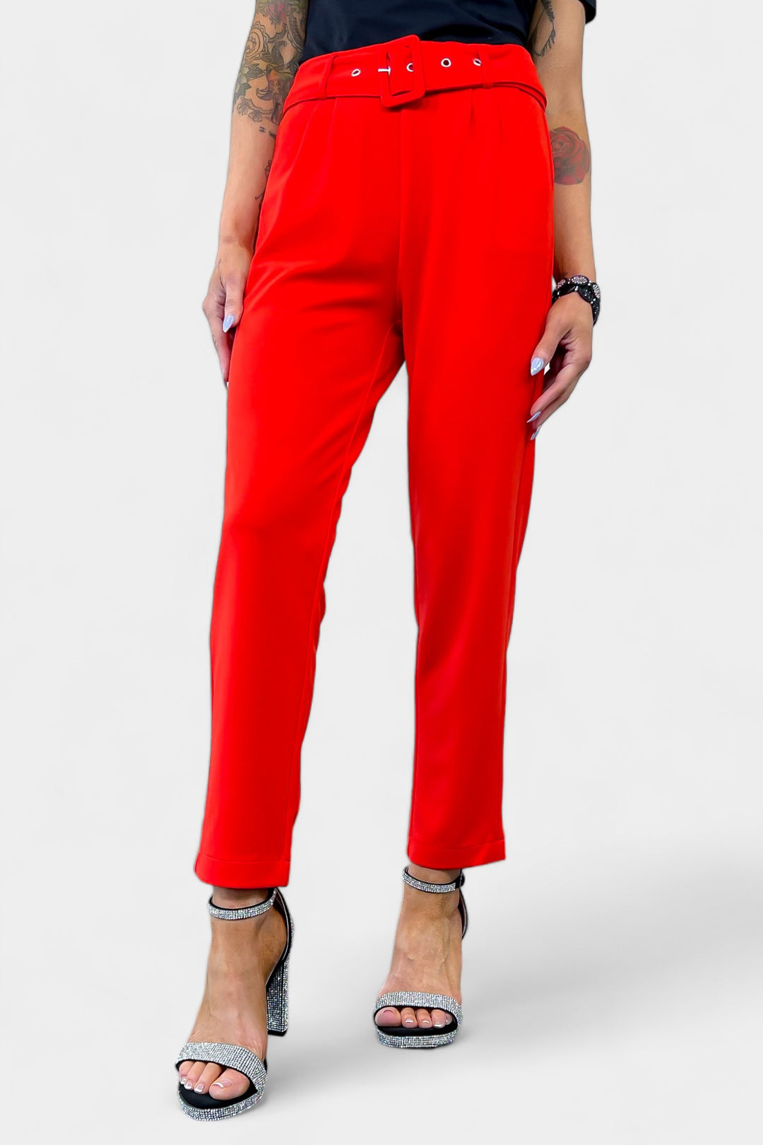 Red Belted Stretch Pants