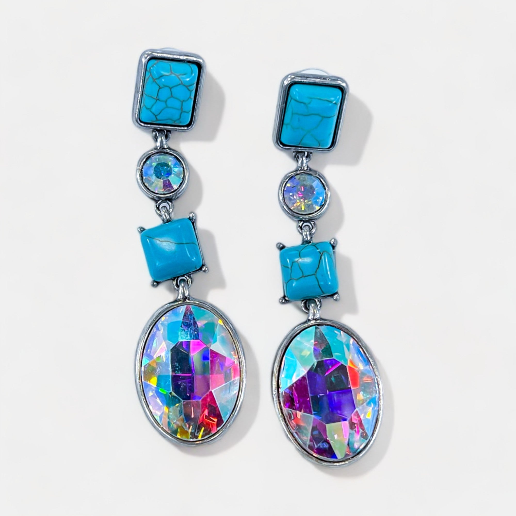 Turquoise AB Western Crystal Earrings