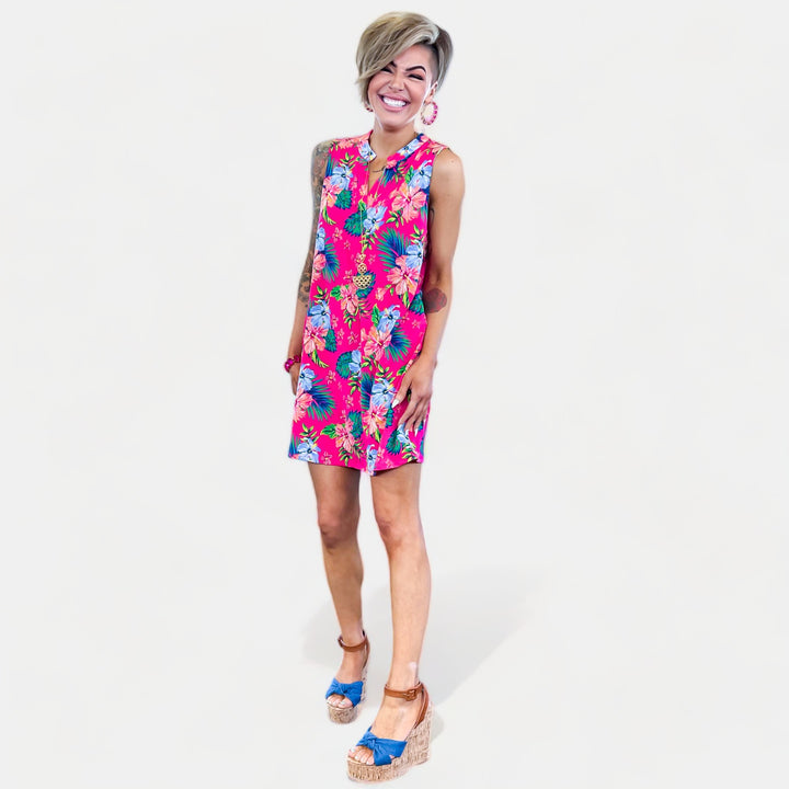 Hot Pink Floral Lizzy Tank Dress