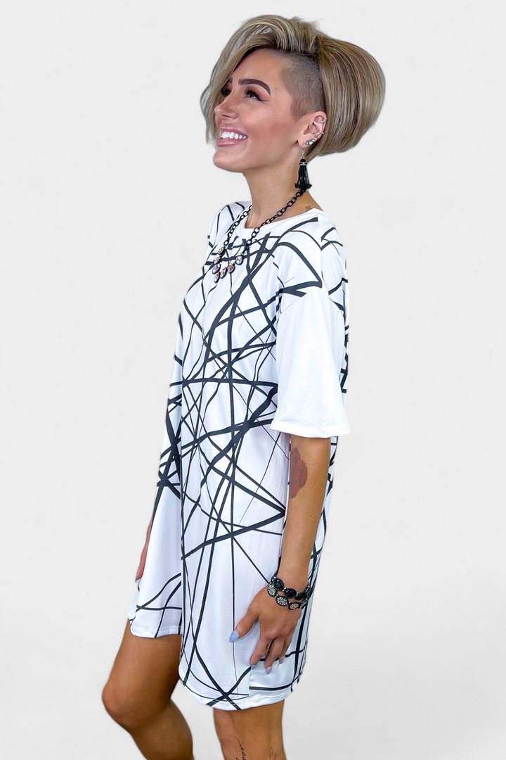 White Abstract Jersey Dress