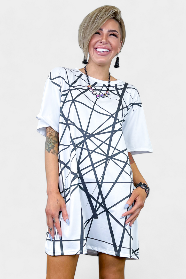 White Abstract Jersey Dress