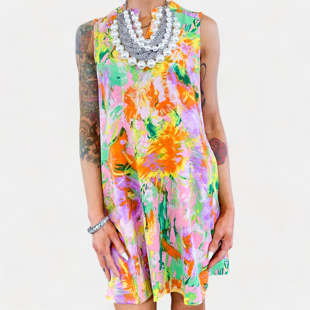Pink Multi Abstract Lizzy Tank Dress