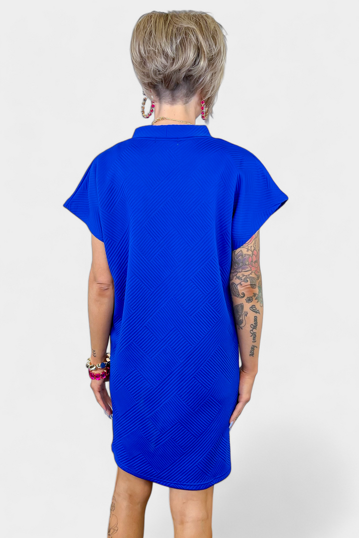 Royal Blue Textured T-Shirt Dress