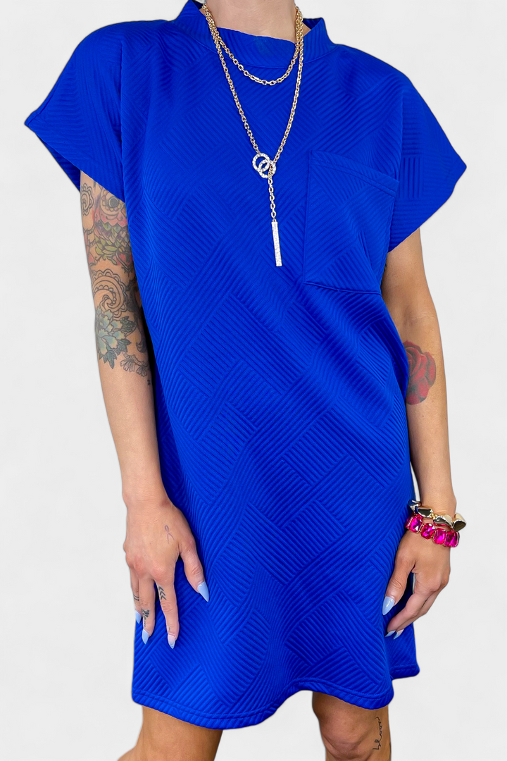 Royal Blue Textured T-Shirt Dress