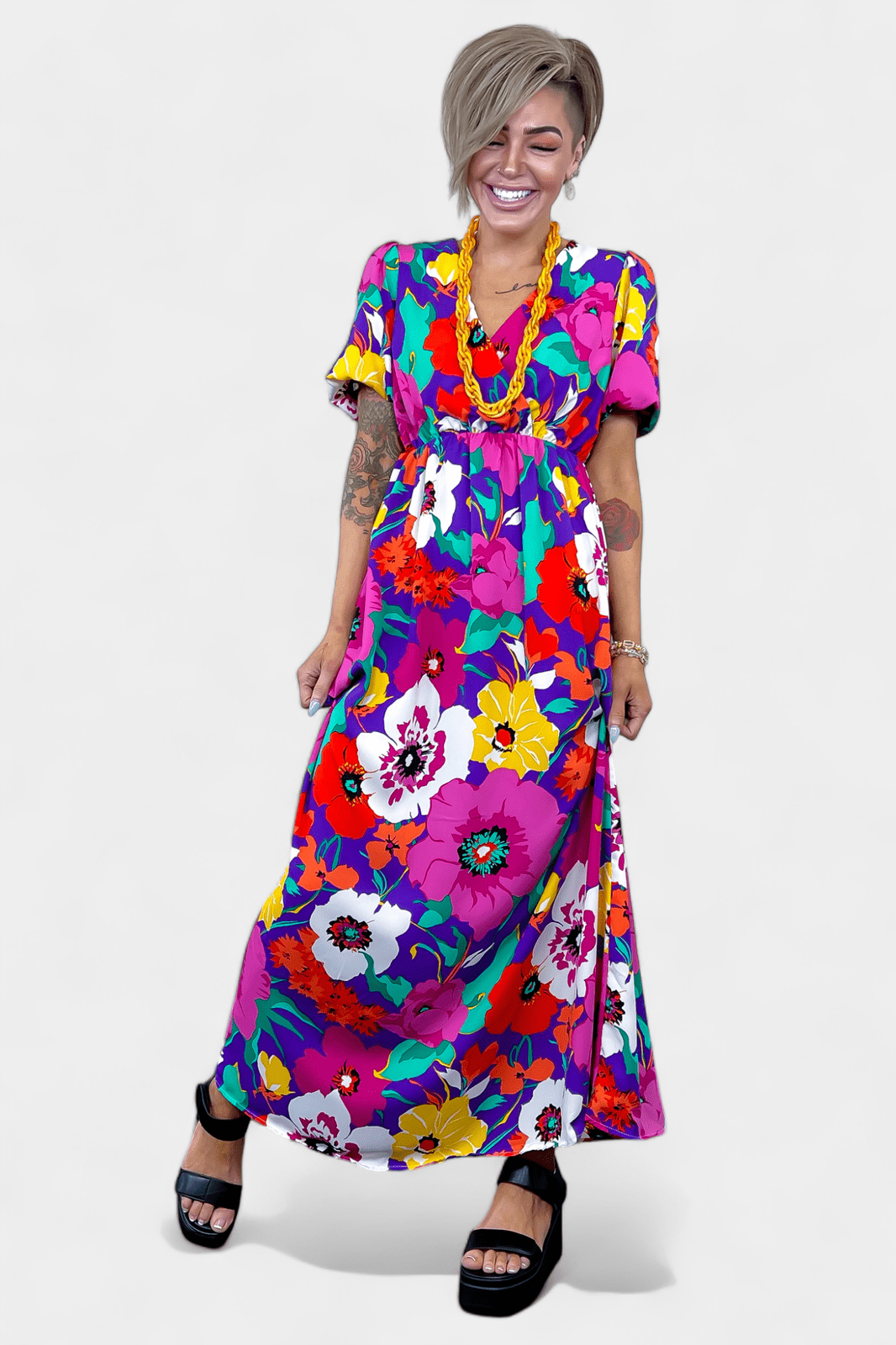 Purple Floral Wrap Maxi Dress