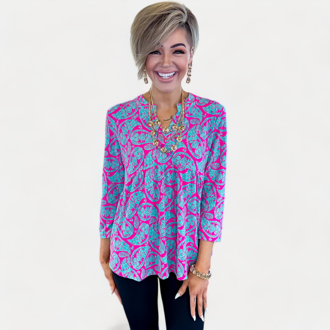 Emerald & Pink Paisley Lizzy Empire Top