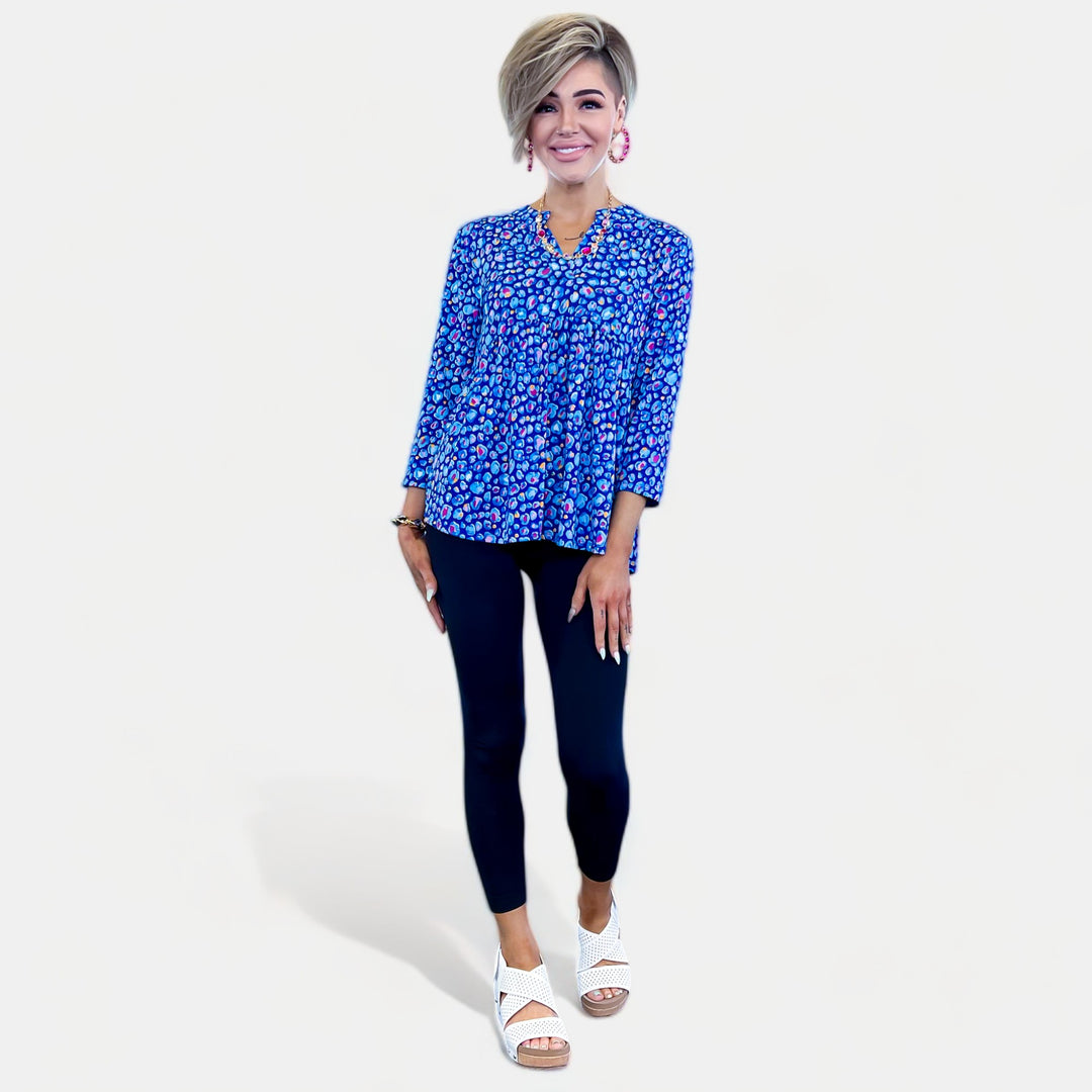 Navy Abstract Leopard Lizzy Empire Top