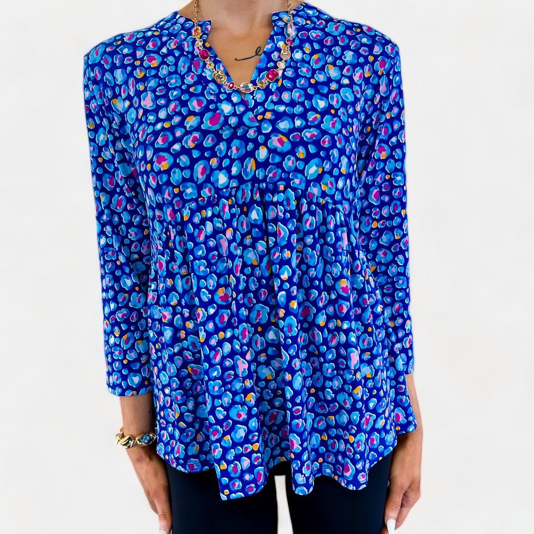 Navy Abstract Leopard Lizzy Empire Top