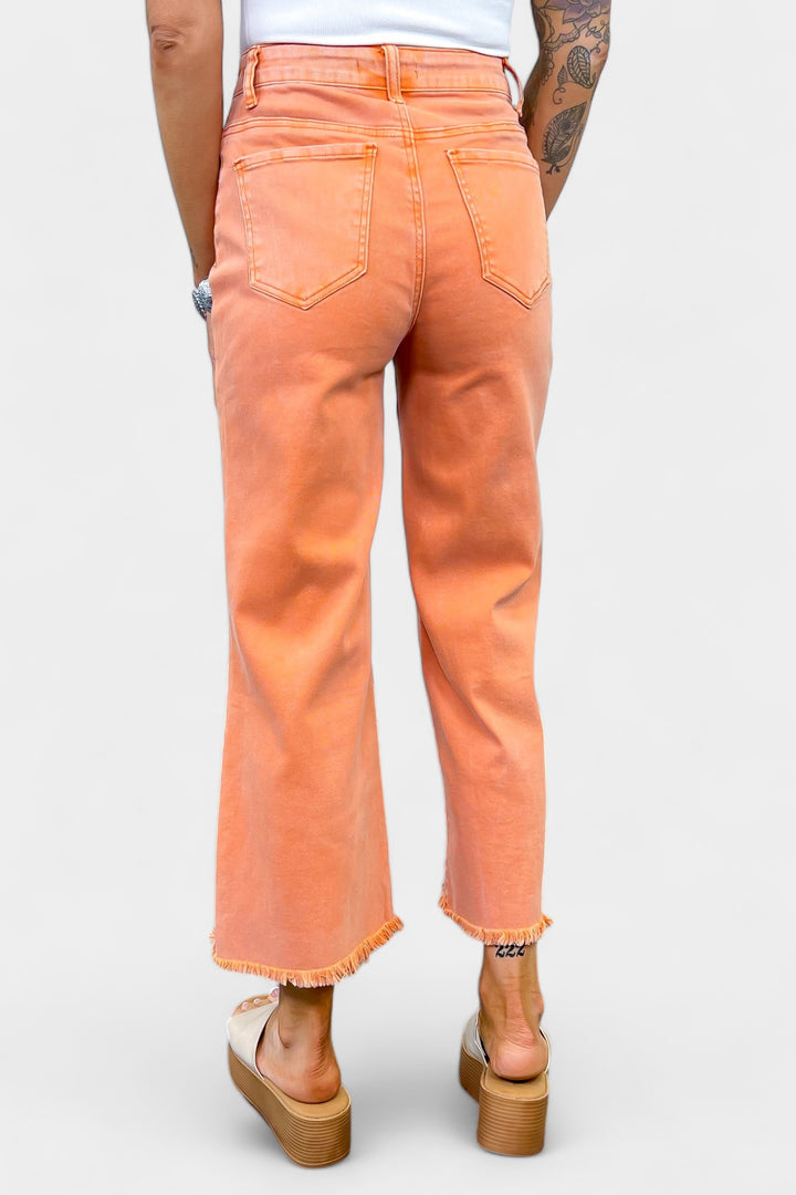 Orange Acid Wash Frayed Jeans
