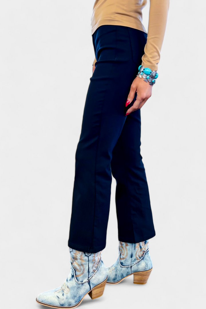 Black Hyperstretch Cropped Flare Pants