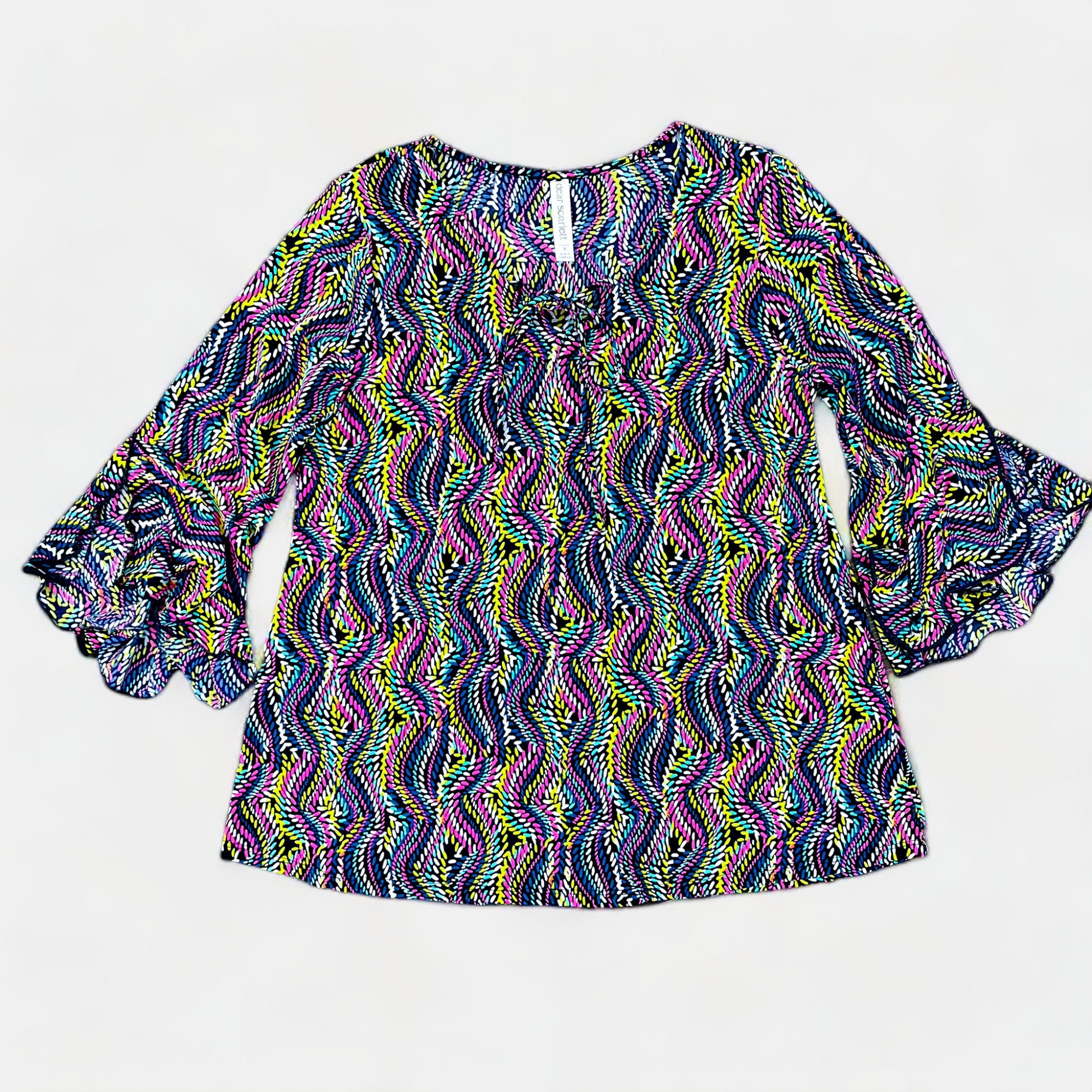 Navy Abstract Bell Sleeve Top