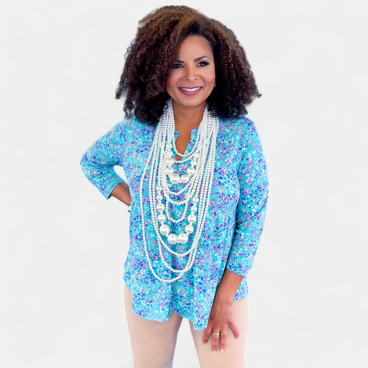 Teal Abstract Lizzy Empire Top