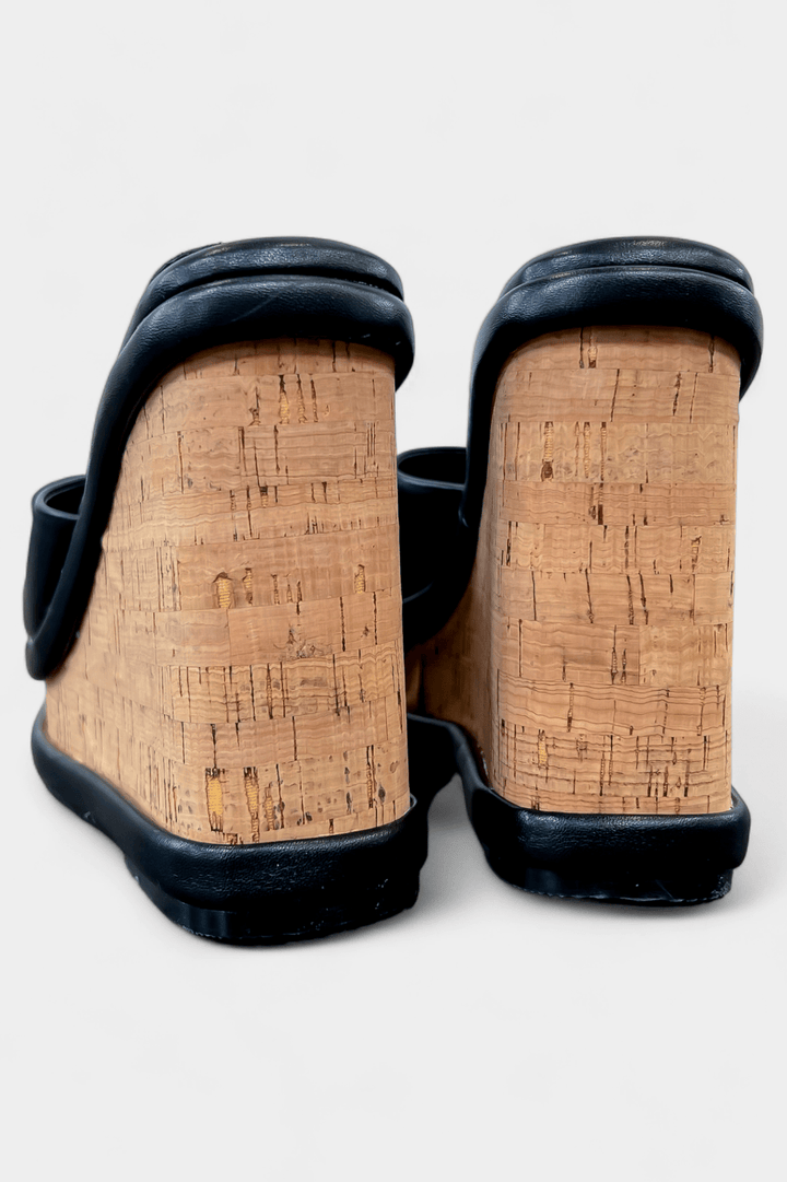 Black Cork Wedge Sandals