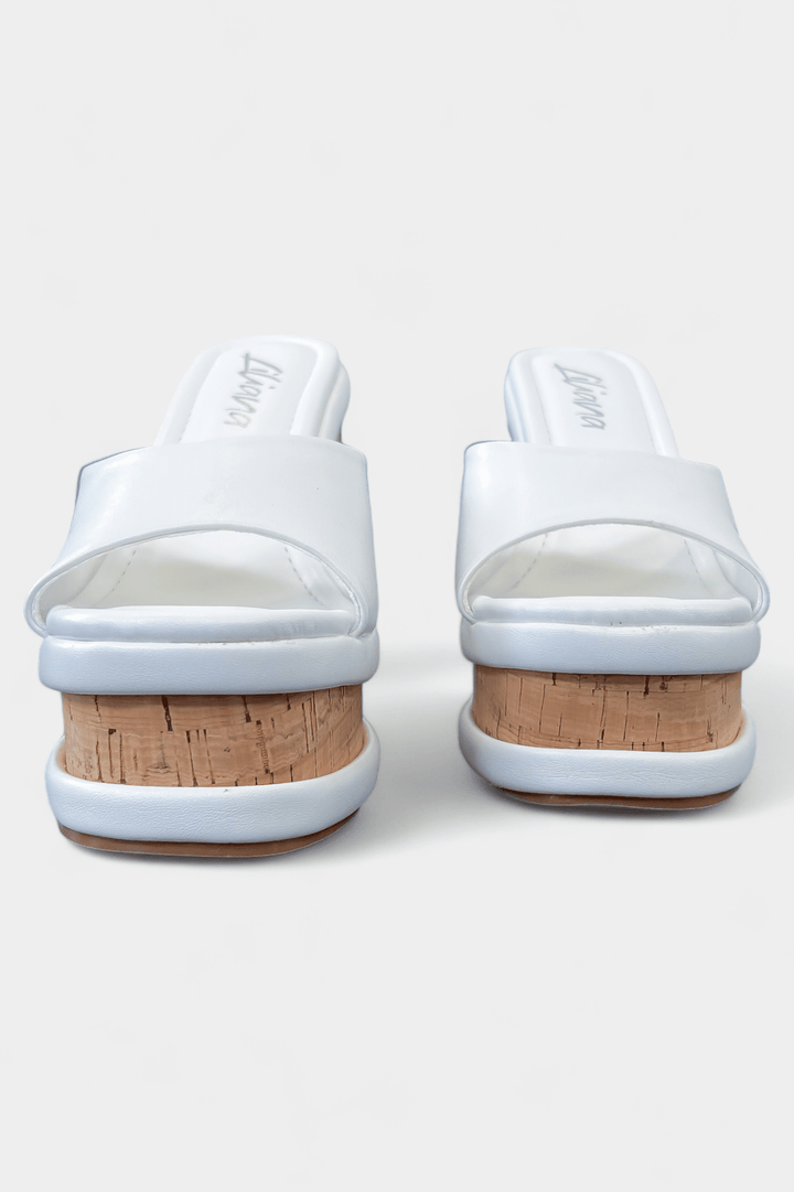 White Cork Wedge Sandals