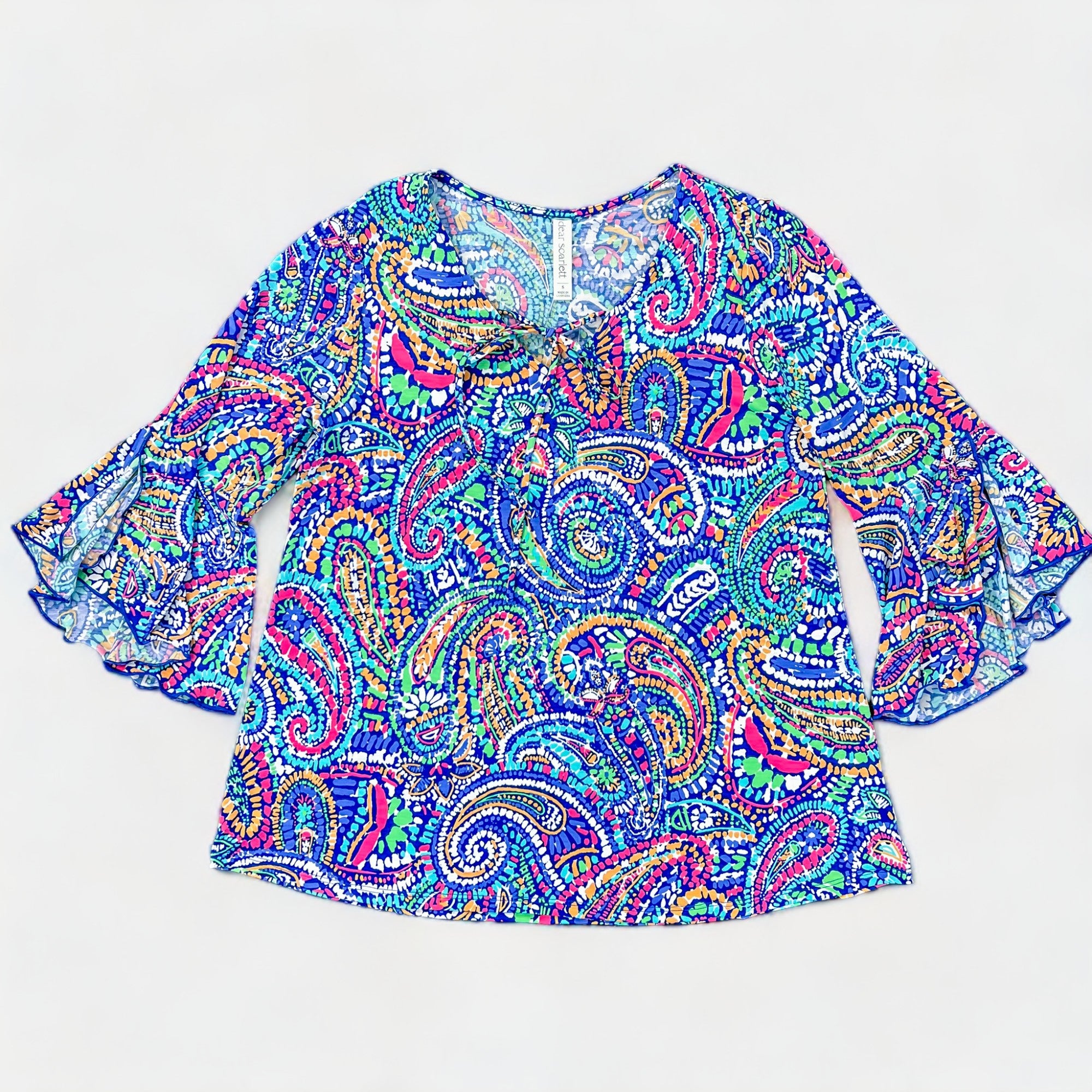 Royal Multi Abstract Paisley Bell Sleeve Top