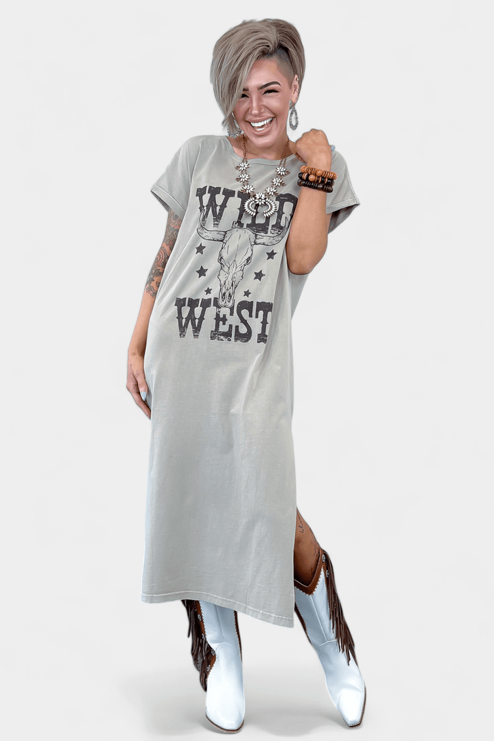 Khaki Wild West Graphic Maxi Dress