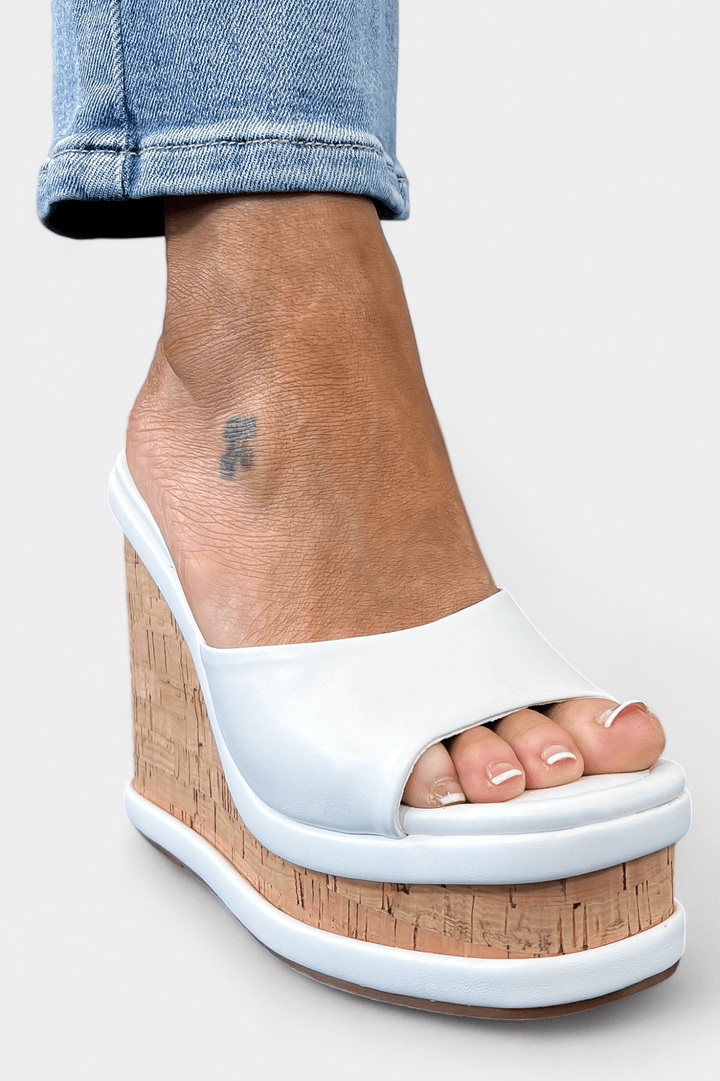 White Cork Wedge Sandals