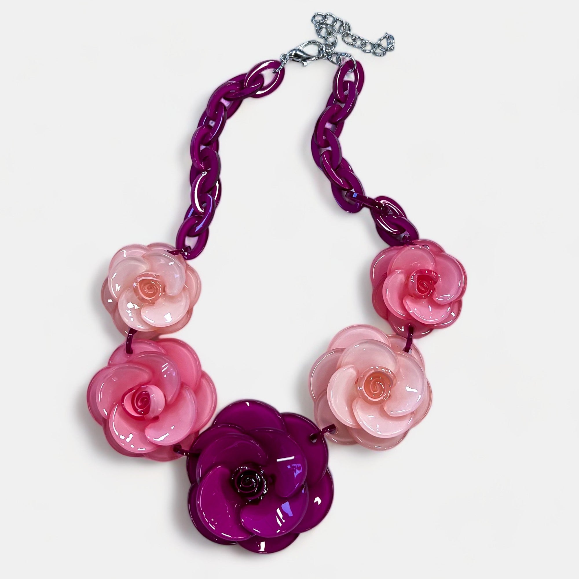 Pink Resin Rose Statement Necklace