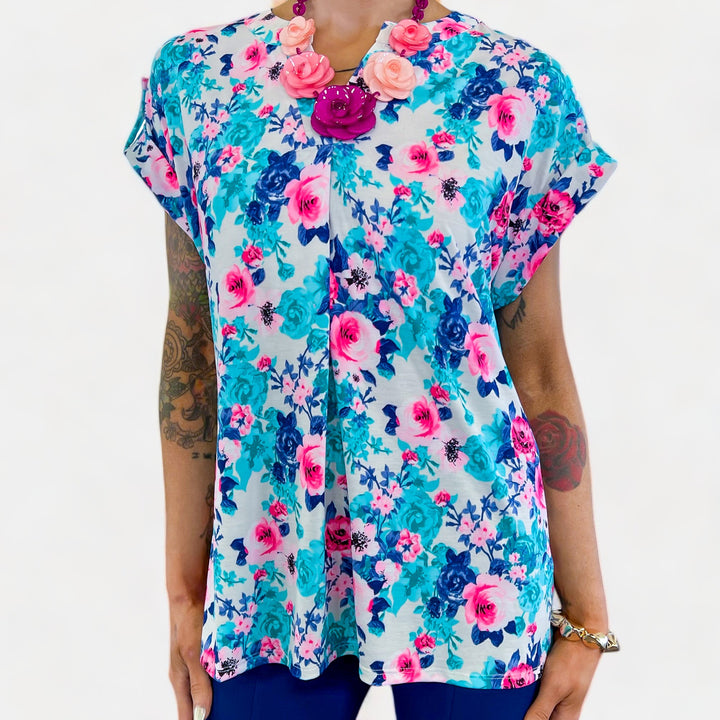 Multi Floral Lizzy Short Sleeve Top