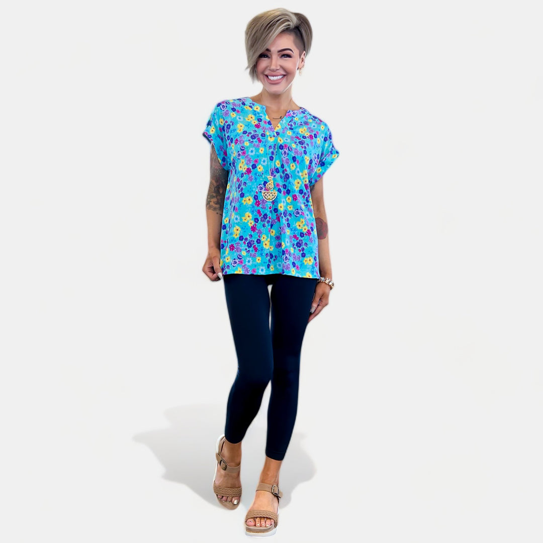 Emerald Floral Lizzy Short Sleeve Top