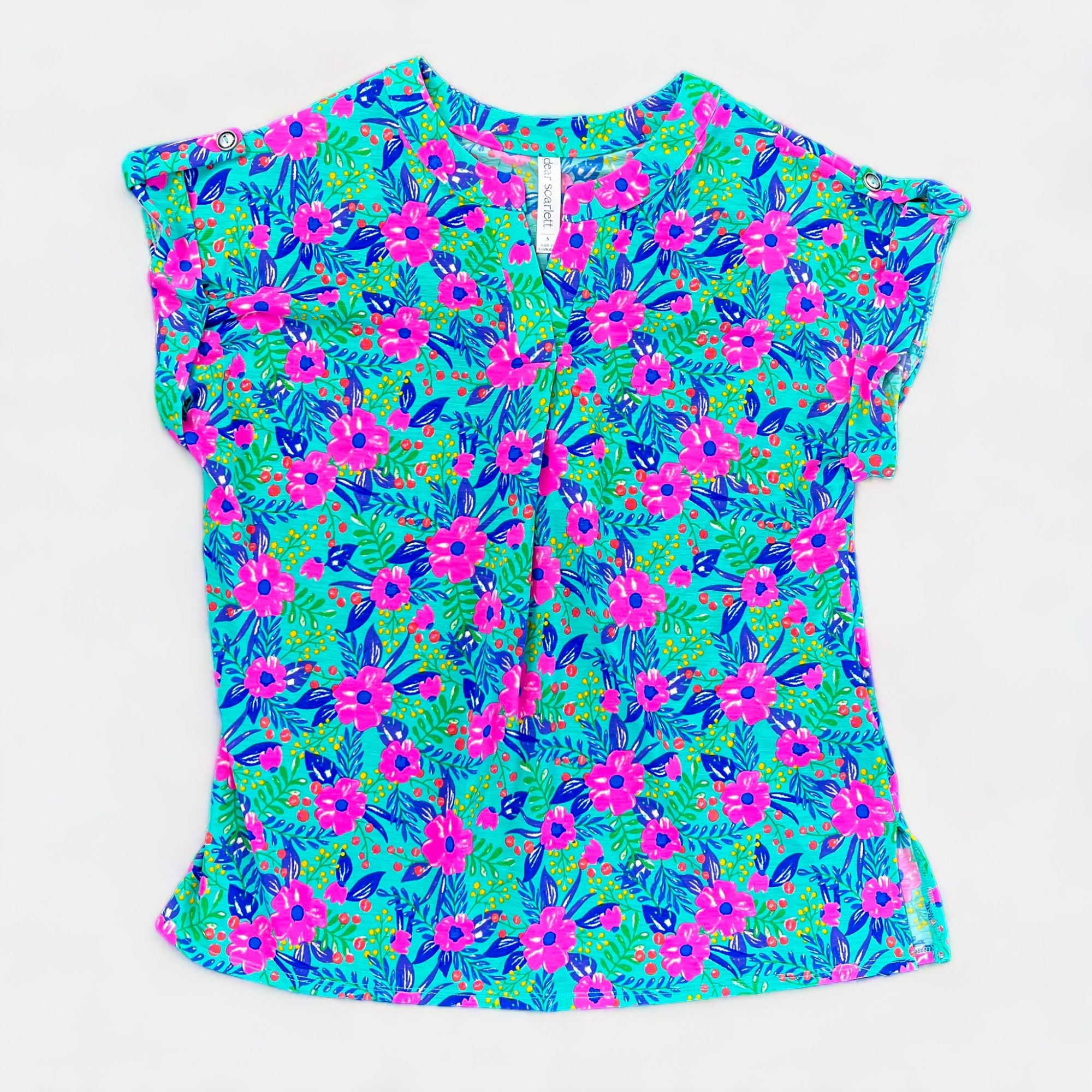 Mint Multi Floral Lizzy Short Sleeve Top