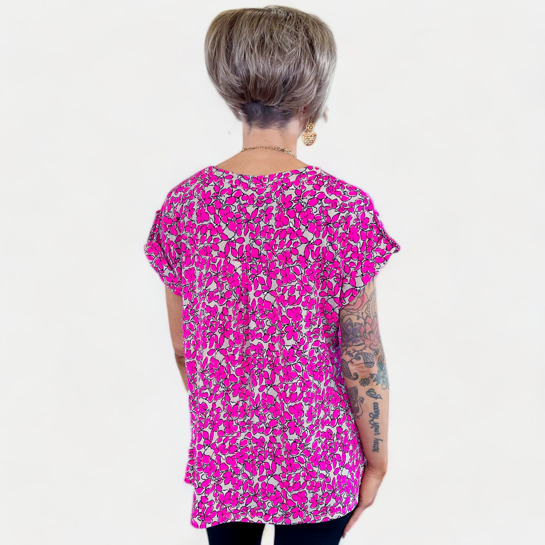 Oyster Floral Lizzy Short Sleeve Top