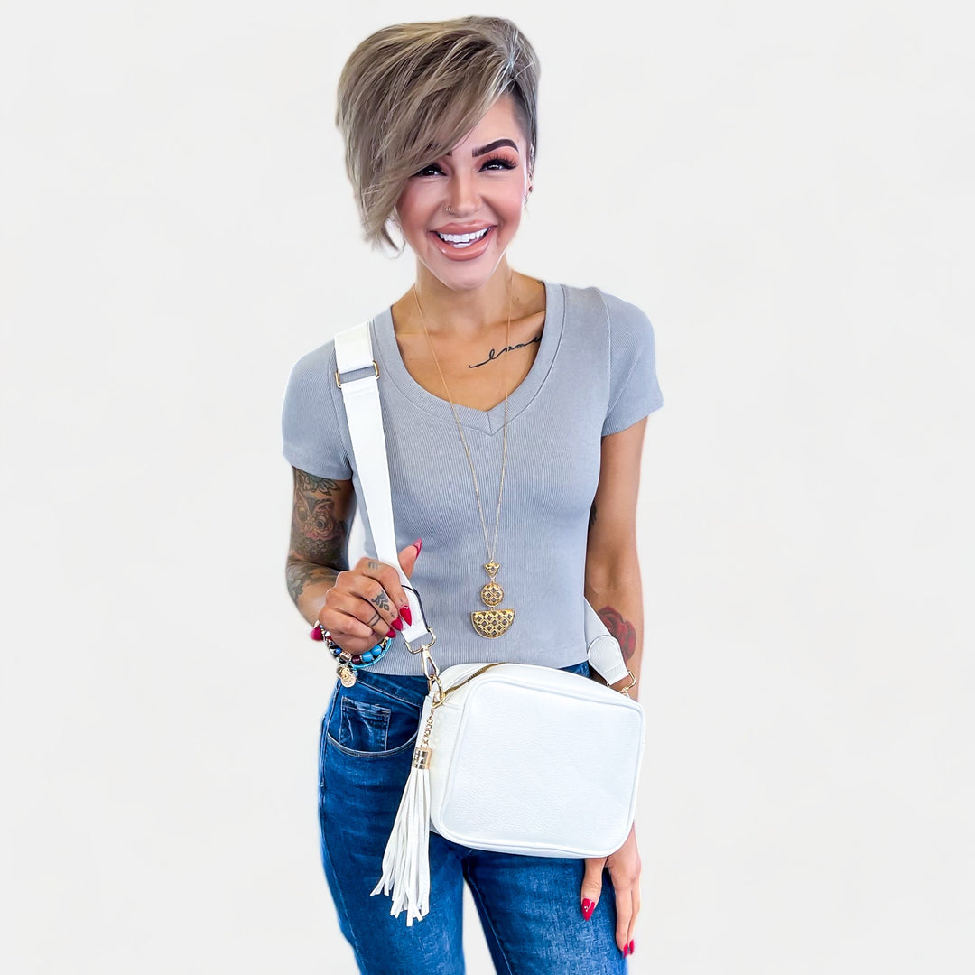 White Faux Leather Crossbody Bag