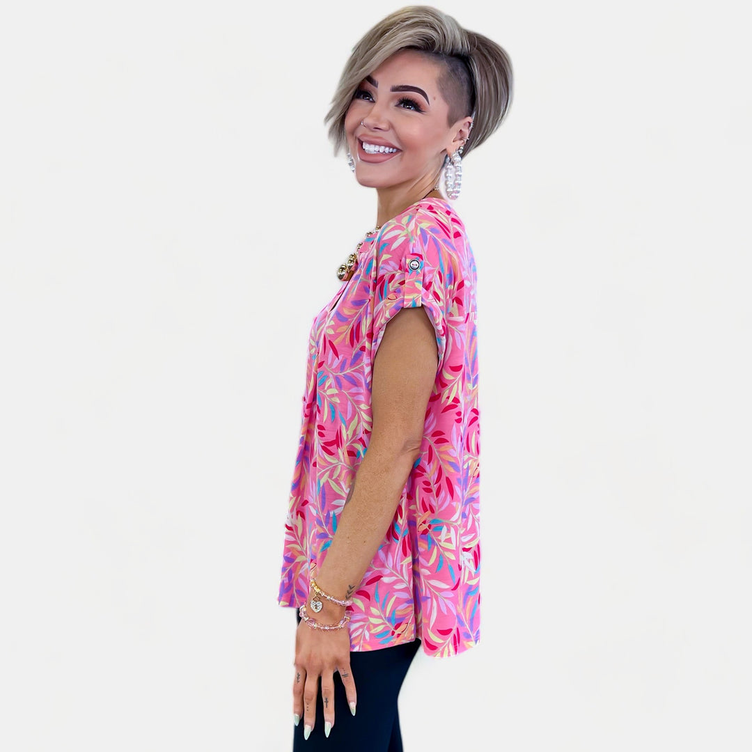 Coral Floral Lizzy Short Sleeve Top