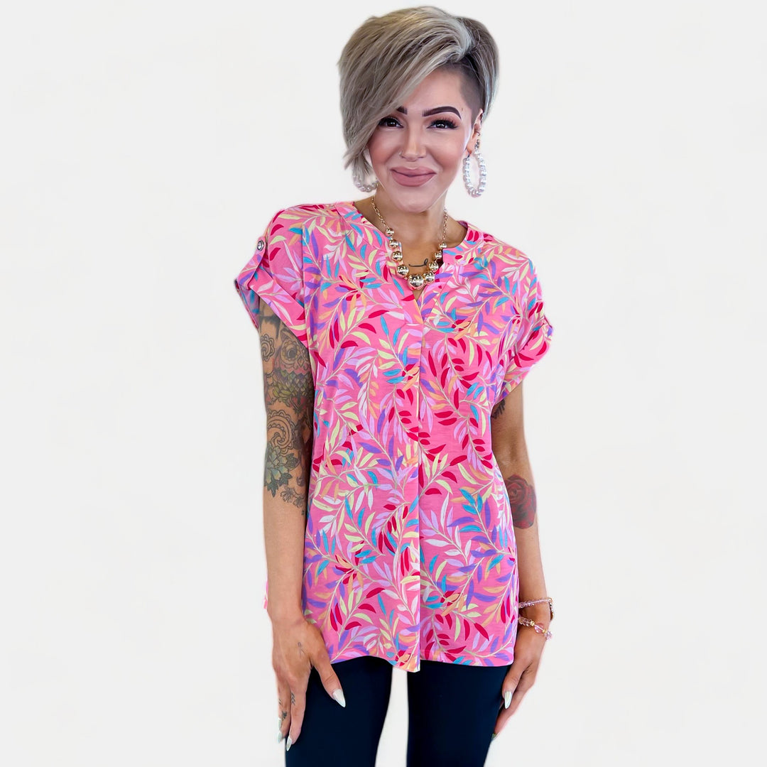 Coral Floral Lizzy Short Sleeve Top