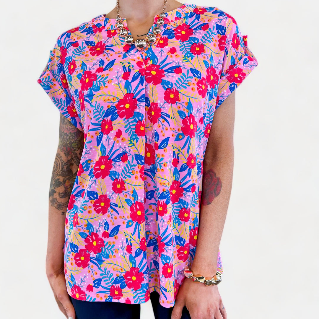 Blush Multi Floral Lizzy Short Sleeve Top