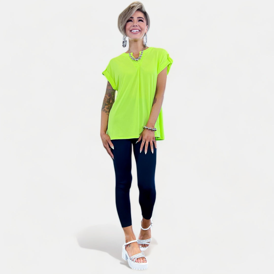 Neon Green Lizzy Short Sleeve Top