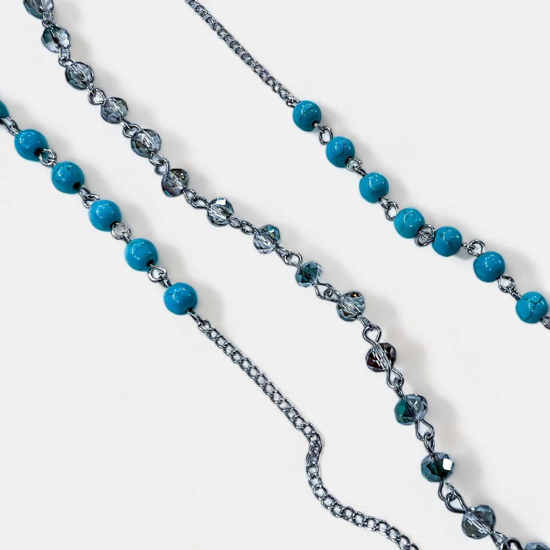 Turquoise Mix Bead Long Layered Necklace Set