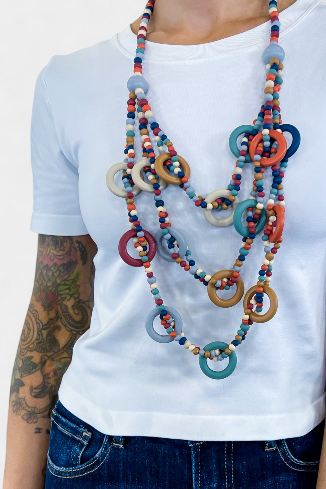 Mix Bead Wooden Layered Long Necklace