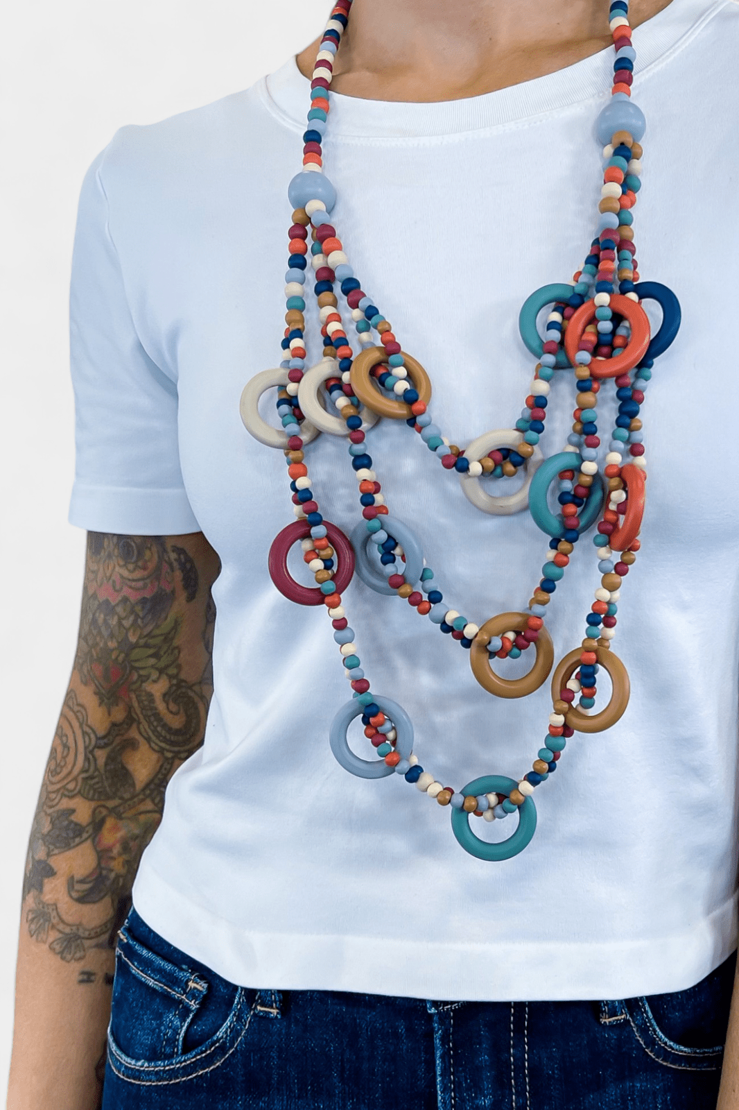 Mix Bead Wooden Layered Long Necklace